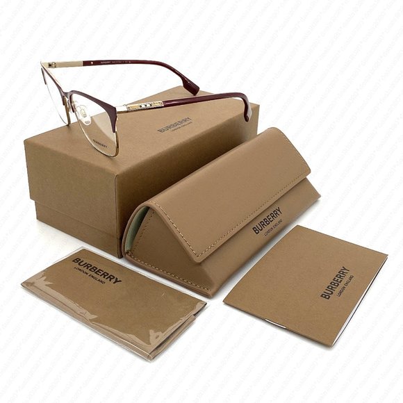 New Burberry ALMA BE1362 1292 54mm Light Gold Bordeaux Eyeglasses - Picture 1 of 13